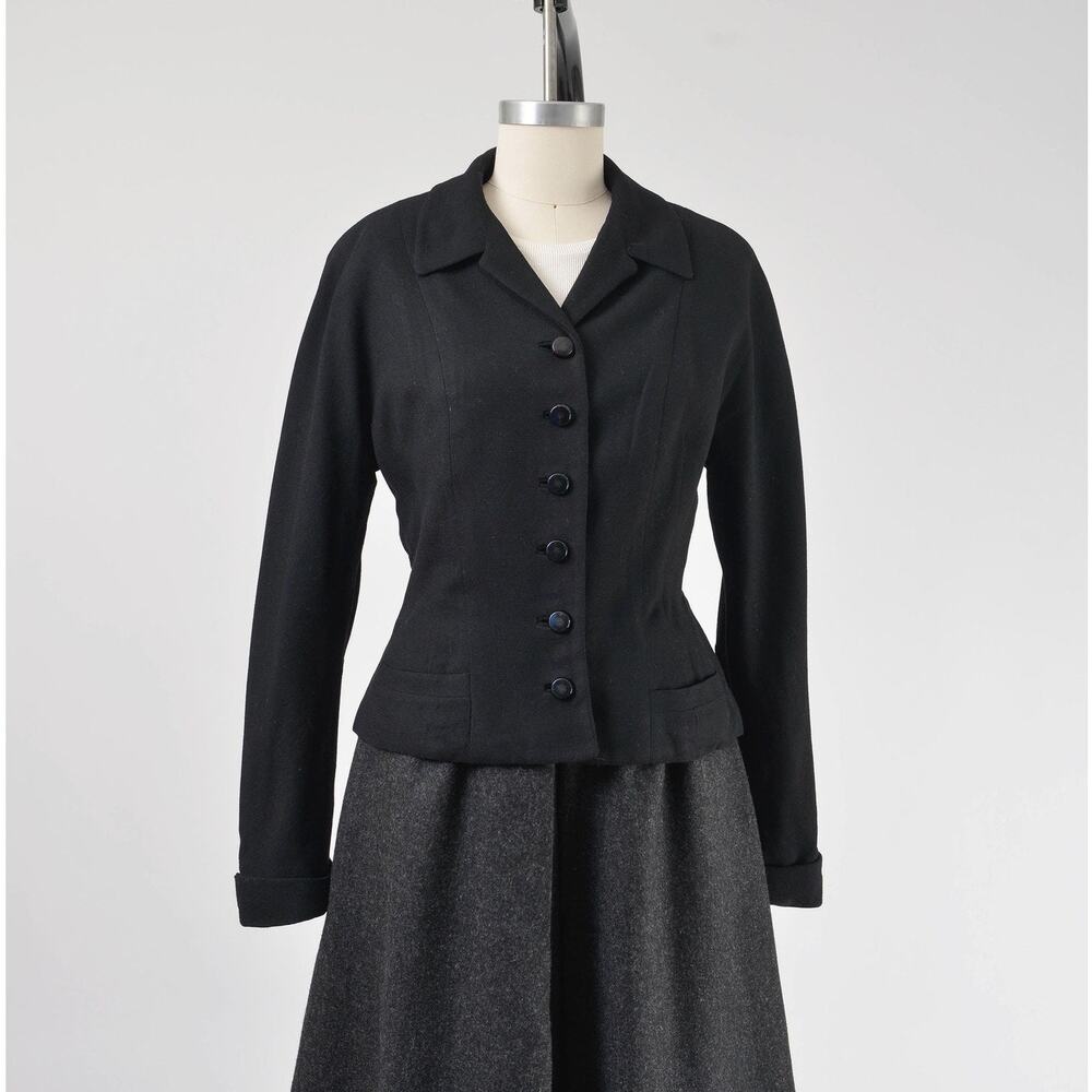 Vintage 50s Black Jacket Hourglass Fitted Jacket size S M